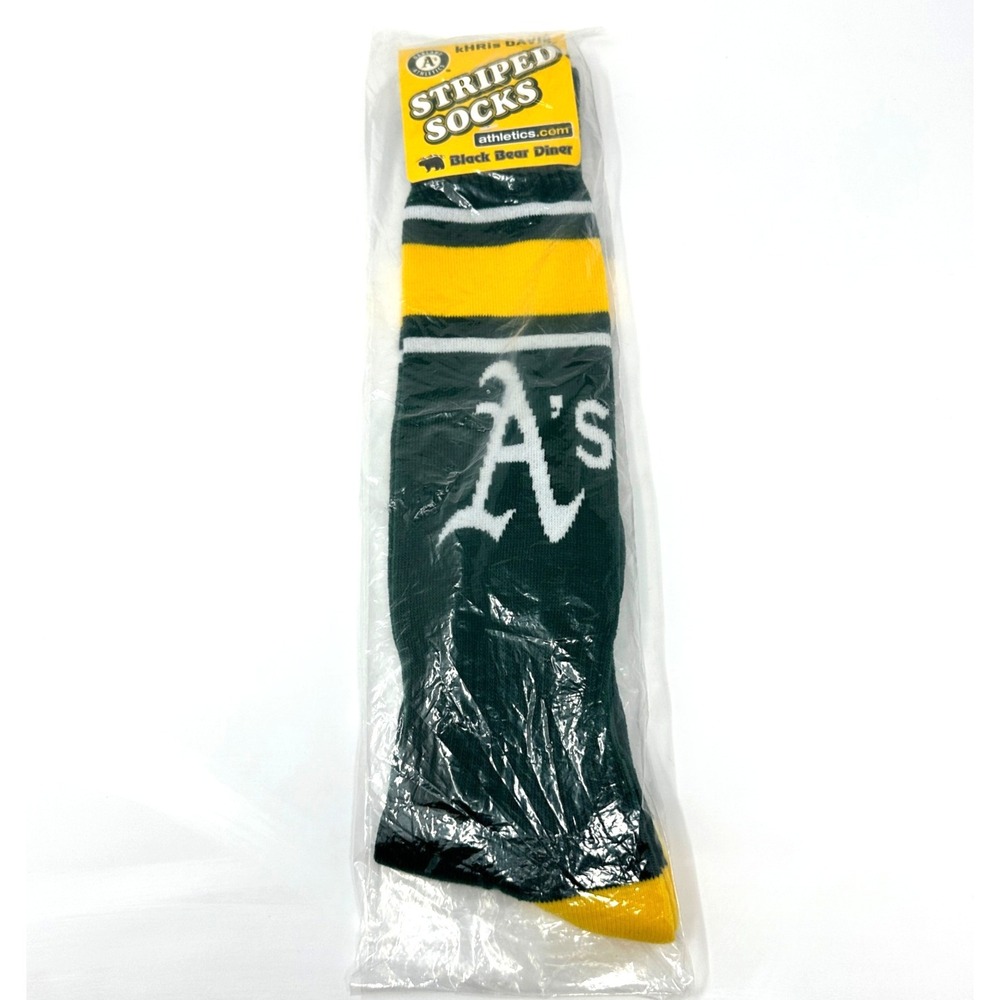 Oakland Athletics Khris Davis Striped Crew Socks Green Yellow OSFM
